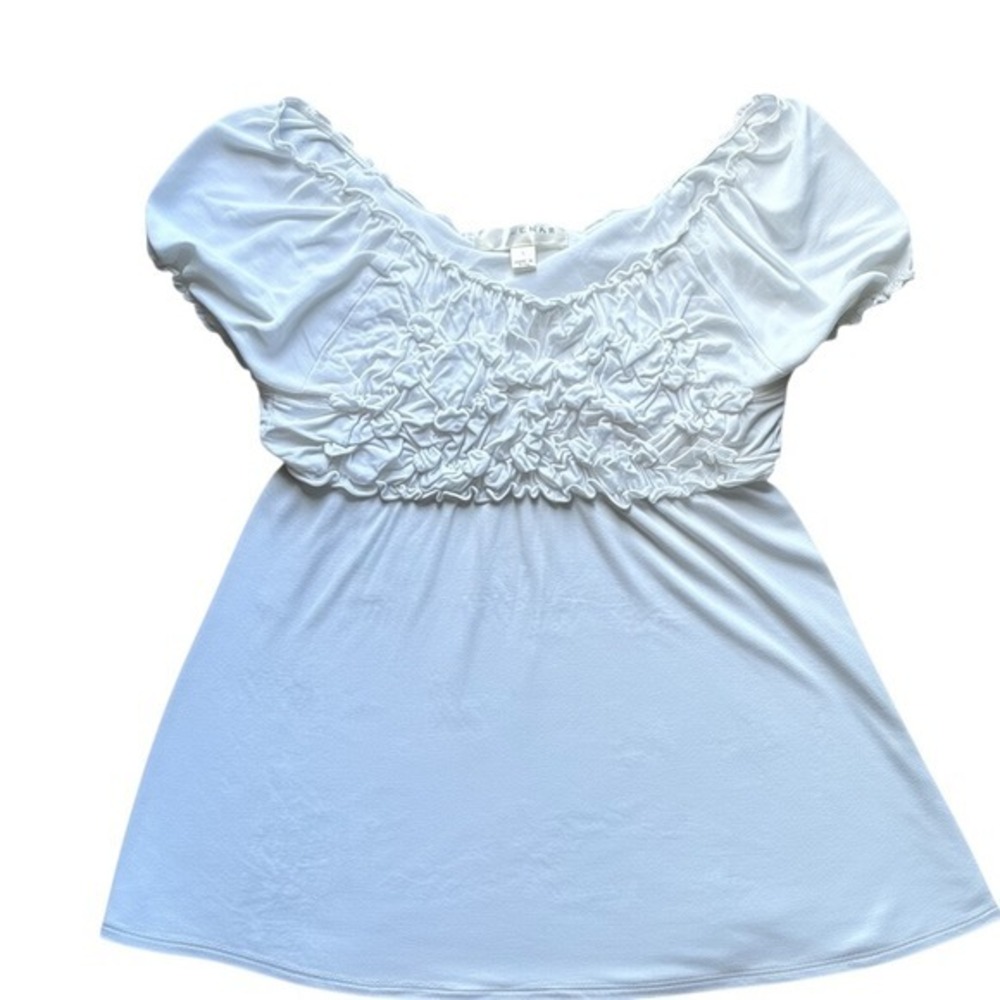 White Ruched Empire Waist Top Scoop Neck Short Sleeve Milkmaid Fairycore Large